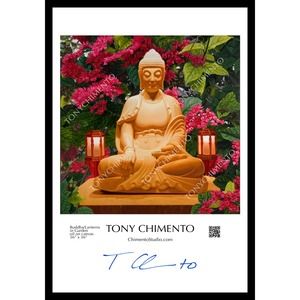 Buddha & Lanterns in Garden by Tony Chimento Signed Art Poster 13"x19"